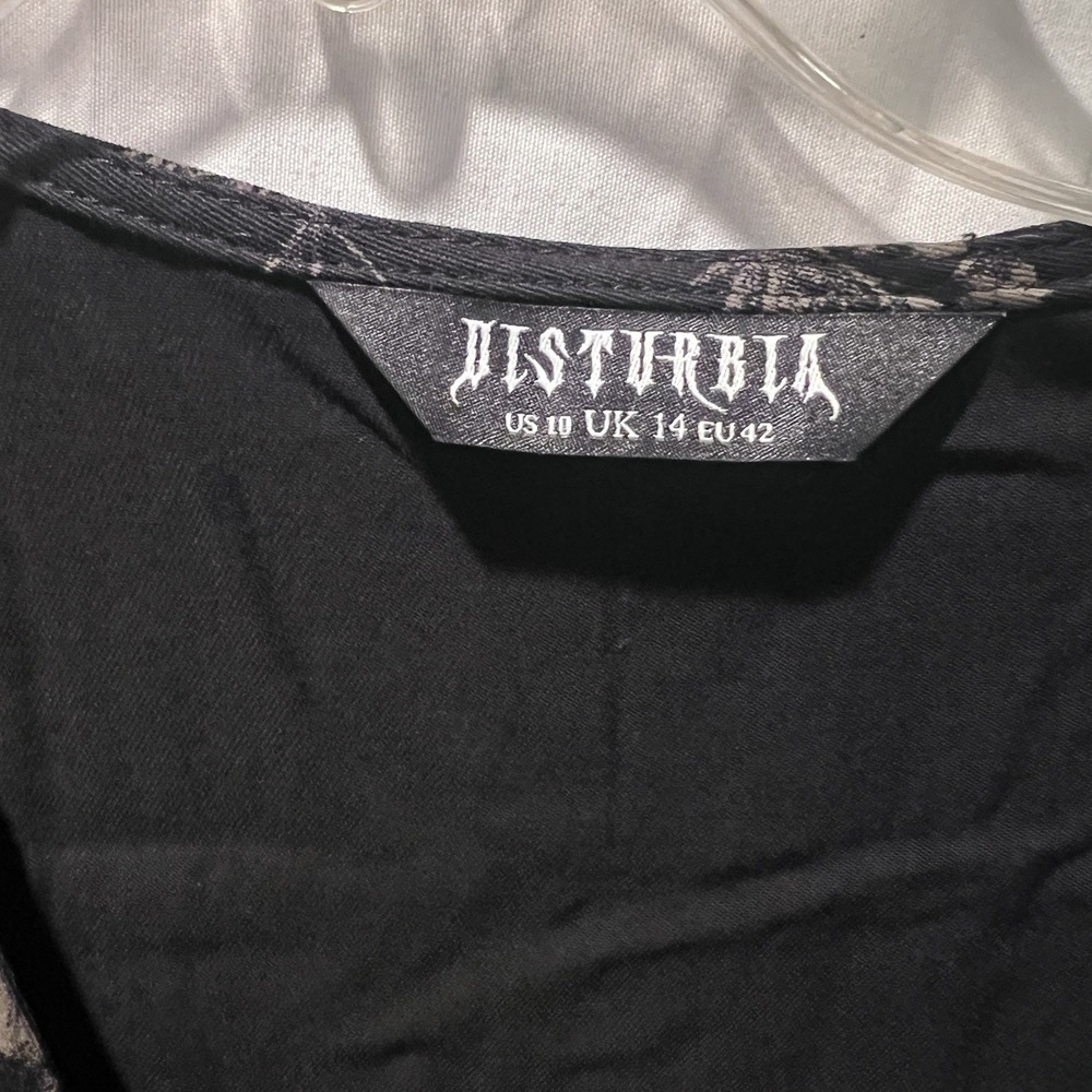Disturbia Poisonous Plants Wrap Mini Dress US Size 10 Black Gothic Dark Fairy - Picture 2 of 10